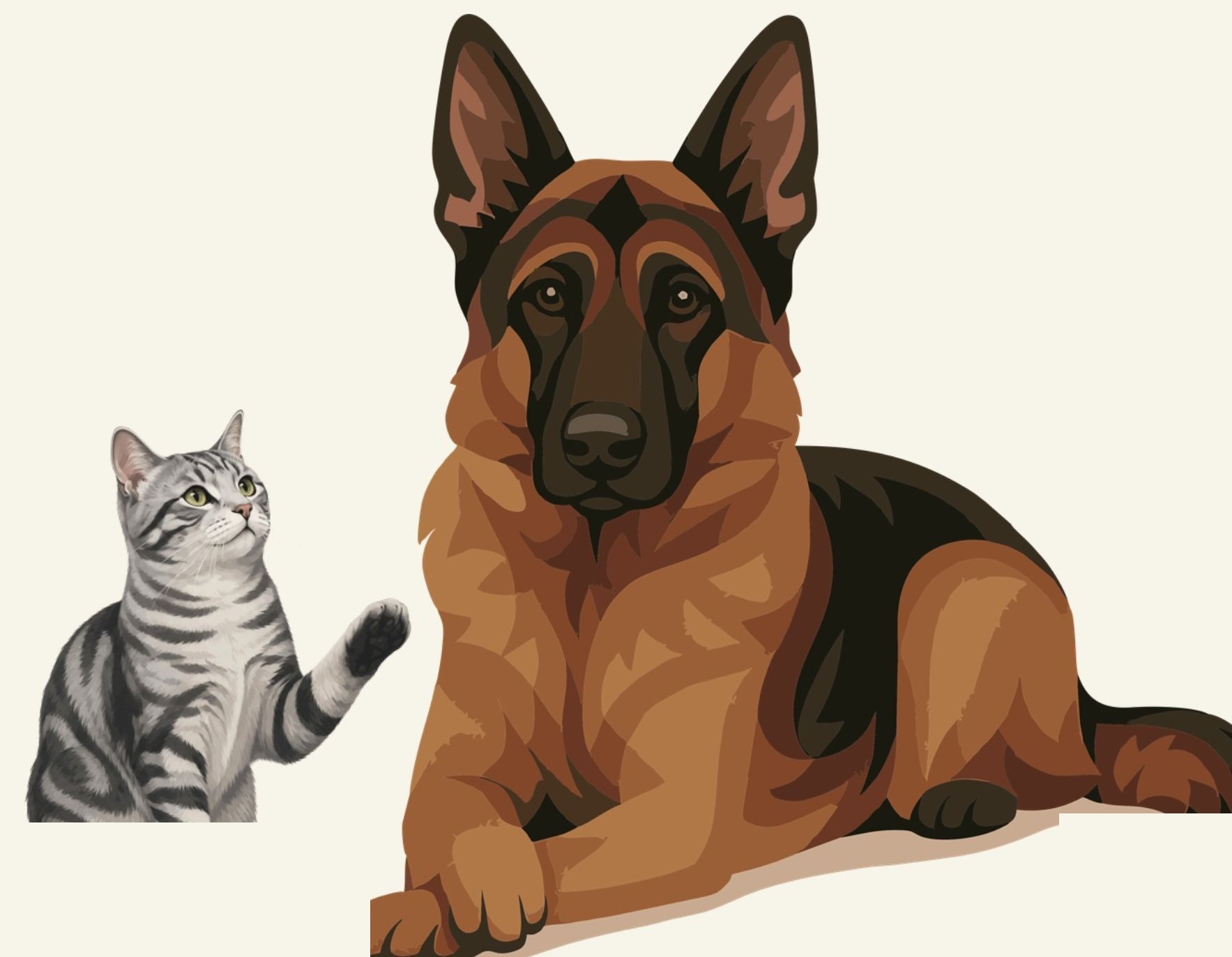 Ilustracja owczarka niemieckiego i kota
