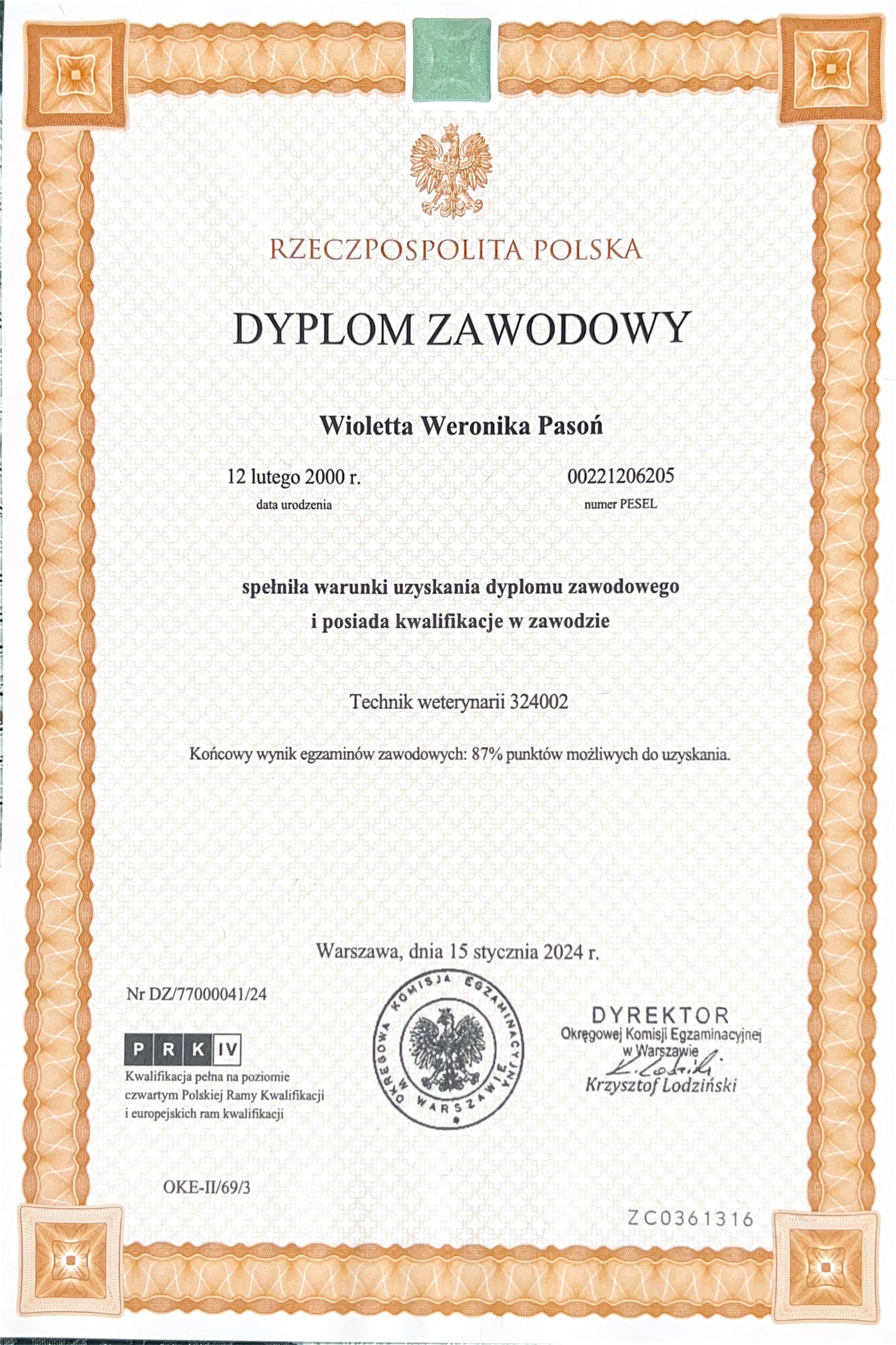 Dyplom – technik weterynarii