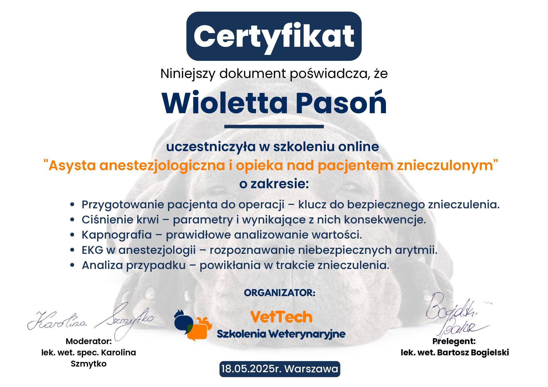 Certyfikat – szkolenie specjalistyczne